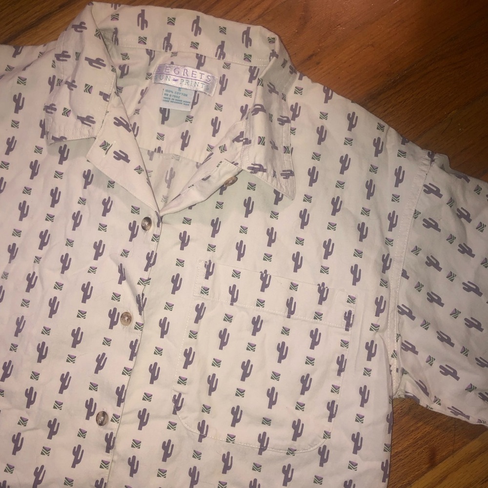 Southwest Inspired Vintage Button Up- with Purple Cactus! 🌵